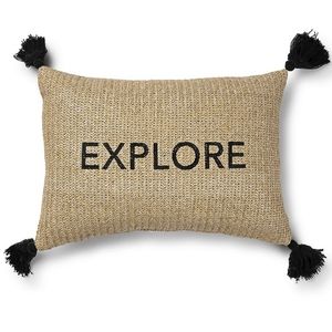 Sonoma Goods For Life Indoor Outdoor Embroidered Throw Pillow Tan and Black  NEW